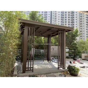 Pavillon moderne <span class=keywords><strong>4x6</strong></span> <span class=keywords><strong>en</strong></span> aluminium imitation <span class=keywords><strong>bois</strong></span>, abri de jardin résistant aux intempéries, pergola élégante - Product Image 5