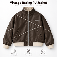Blouson en cuir PU personnalisé pour homme, col montant, style motard, décontracté, streetwear, coupe ample, avec patchs en caoutchouc et fermeture éclair
