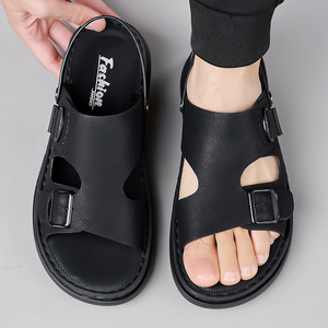 Sandalias Planas de Verano para Hombre, Diseño Casual con Hebilla, Parte Superior de PU, Suela de Goma Antideslizante, Punta Abierta, para Playa - Product Image 4