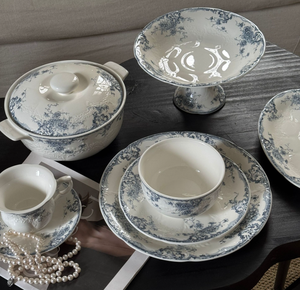 Plato de Porcelana Blanco Sólido y Duradero con Diseño de Bosque en Estilo Relieve Francés, Vajilla Moderna Vintage, Disponible en Stock - Product Image 3