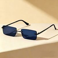 Kacamata Hitam Unisex Retro UV400 Tanpa Bingkai Model Kotak Kecil High-End, Trendi dan Modis