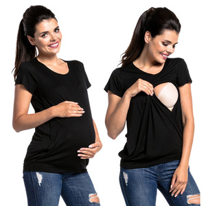 Vêtements de <span class=keywords><strong>maternité</strong></span> pour femmes enceintes, chemisier à manches courtes, de couleur Pure, pour allaiter pendant la grossesse et grossesse - Product Image 2