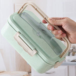 Hộp Cơm Trưa Sợi Rơm Lúa Mì Tiffin Phân Hủy Sinh Học Di Động Hộp Đựng Bento Có Ngăn Chia - Product Image 5