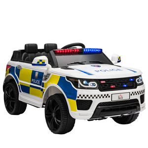 HOMCOM Voiture de Police Électrique pour Enfants, Batterie 12V et Télécommande, Lumières de Sirène, Connexion USB pour Musique, 110x68x52cm, Blanc - Product Image 1