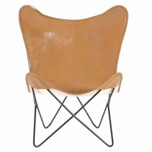 เก้าอี้หนังผีเสื้อทำด้วยมือพร้อมกรอบขาเหล็กเคลือบผงผลิตภัณฑ์จำนวนมากสำหรับรับประทานอาหาร - Product Image 1