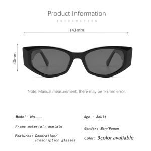 <span class=keywords><strong>Lunettes</strong></span> <span class=keywords><strong>de</strong></span> <span class=keywords><strong>soleil</strong></span> noires style INS pour défilé, protection UV400, monture en acétate faite à la main, logo personnalisé, style punk hip-hop pour <span class=keywords><strong>femme</strong></span>, usage quotidien, vente en gros usine - Product Image 3