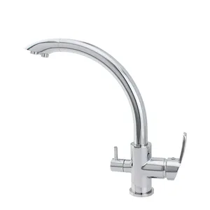 Brass Double Handle Goose Neck Type 3 Way Faucet Hot and Cold Mixed Water 3 in 1 Filter Water Tap