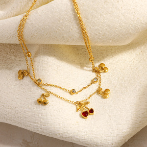 สร้อยข้อเท้าสแตนเลสสตีลลายเชอร์รี่ ชุบทอง 18k เครื่องประดับเท้าสำหรับใส่ไปชายหาด - Product Image 4