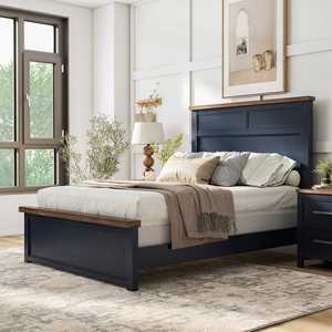 Lit de rangement en bois massif bleu marine, taille Queen, style minimaliste pour enfants, adultes et personnes âgées - Product Image 2