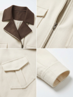 Chaqueta Corta de Lana para Mujer con Logotipo Personalizado OEM ODM, Cuello de Ante, Etiqueta Privada, Chaqueta Utilitaria con Cierre, Fabricante Mayorista