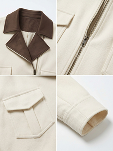 Giacca Corta in Misto Lana per Donna con Logo Personalizzato OEM ODM, Colletto in Camoscio, Etichetta Privata, Cappotto Utility con Zip, Produttore all'Ingrosso - Product Image 2