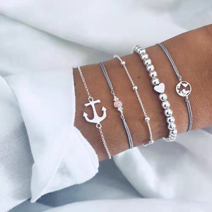 Fashion Jewelry <b>Sets</b> Women's Silver Plated Anchor Heart <b>Bead</b> Bracelet Gift Trendy Alloy Chain <b>Set</b> - Product Image 1