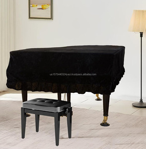 Housse de protection pour piano de concert en velours doux, décorée de motifs triangulaires, anti-poussière, lavable - Product Image 3
