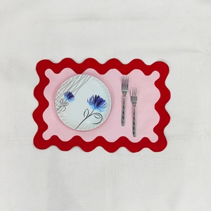 Color Block Embroidered Logo Handmade <b>Cloth</b> Napkins Wedding 100% <b>Linen</b> Embroidery Placemat Scallop Edge Customizable Colors - Product Image 4