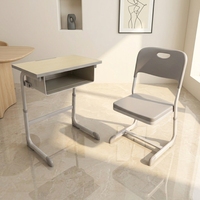 Ensemble chaise et bureau d'école avec pieds en caoutchouc antidérapants intégrés et tiroir à livres intégré pour l'étude à domicile et en classe