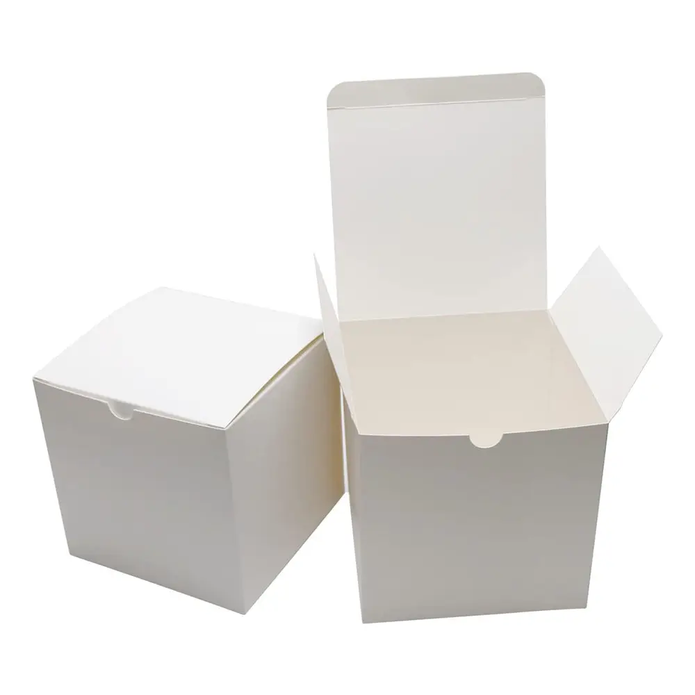 Aangepaste Vouwdoos Eenvoudig Te Monteren Kleine Decoratieve Vierkante Partij Gunst Witte Koekjescake Dozen Met Deksels