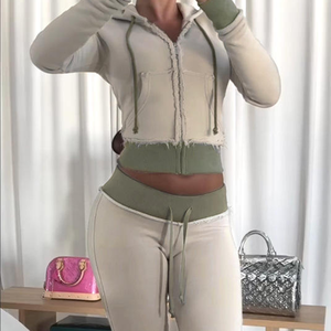 Ensemble décontracté pour femmes, mode d'hiver, motif uni, pantalon de jogging, sweat-shirt à manches longues zippé, sweat-shirts pour hommes élégants, vente en gros - Product Image 3