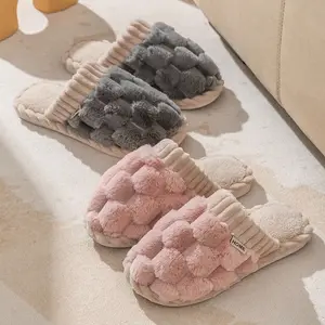 2024 Rabbits Fur Winter Cotton Slippers Thickened Warm Couple Slippers Indoor House Slides Furry Home Slippers For Men