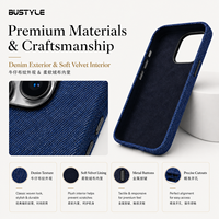 Étui de téléphone magnétique en tissu denim bleu camouflage pour iPhone 16 Pro, logo personnalisé en relief, velours doux, protection antichoc, coque arrière