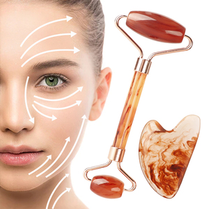 Custom Anti Aging pink Rose Natural Green Facial Jade Roller Heart Shaped Gua Sha With Jade Roller Set - Product Image 3