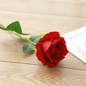 H21 DUOFU Bunga Buatan Merah Putih, Bunga Mawar Beludru Sentuhan Asli Dalam Jumlah Besar Dekorasi Rumah Pernikahan