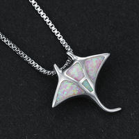 Collier pendentif en opale de feu bleu océan Manta Ray Stingray