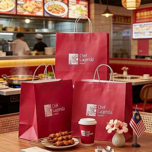Custom Eco-Friendly Disposable Recyclable <b>Biodegradable</b> Kraft <b>Paper</b> Bags Twisted Handles for Restaurant Catering - Product Image 4