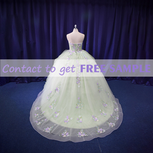 <span class=keywords><strong>Vestido</strong></span> de Quinceañera TEENYEE, Estilo Princesa, Satinado, Color <span class=keywords><strong>Verde</strong></span> Claro, con Lentejuelas, Apliques de Flores 3D y Pedrería - Product Image 2