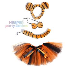 HP New Design <b>Tiger</b> Princess <b>Dresses</b> Party 4 Pieces Set Include Ears Headband Bow Tie Animal Tutu Skirt Costume - Product Image 1