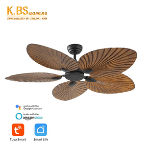 아시아 스타일 꽃 모양 팬 52인치 5날 트로피컬 바나나 팜 리프 스마트 천장 선풍기 리모컨 포함 - Product Image 1