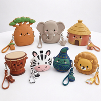 Dompet Koin Silikon 3D Safari Afrika Singa Zebra Gajah Baobab Drum Gantungan Kunci Tempat Penyimpanan Earphone Logo Kustom Grosir
