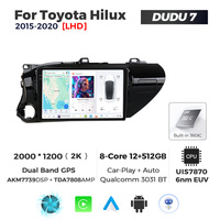 MEKEDE DUDU7 12 + 512G Audio Radio GPS Navegación Car-play Android Auto 2K Pantalla Reproductor multimedia para Toyota Hilux 2015-2020