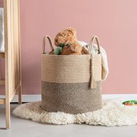 Cesto de lavandería de cuerda de yute y algodón con forro, borlas de cuentas, organizador plegable para ropa y juguetes, decoración boho para el hogar, venta al por mayor