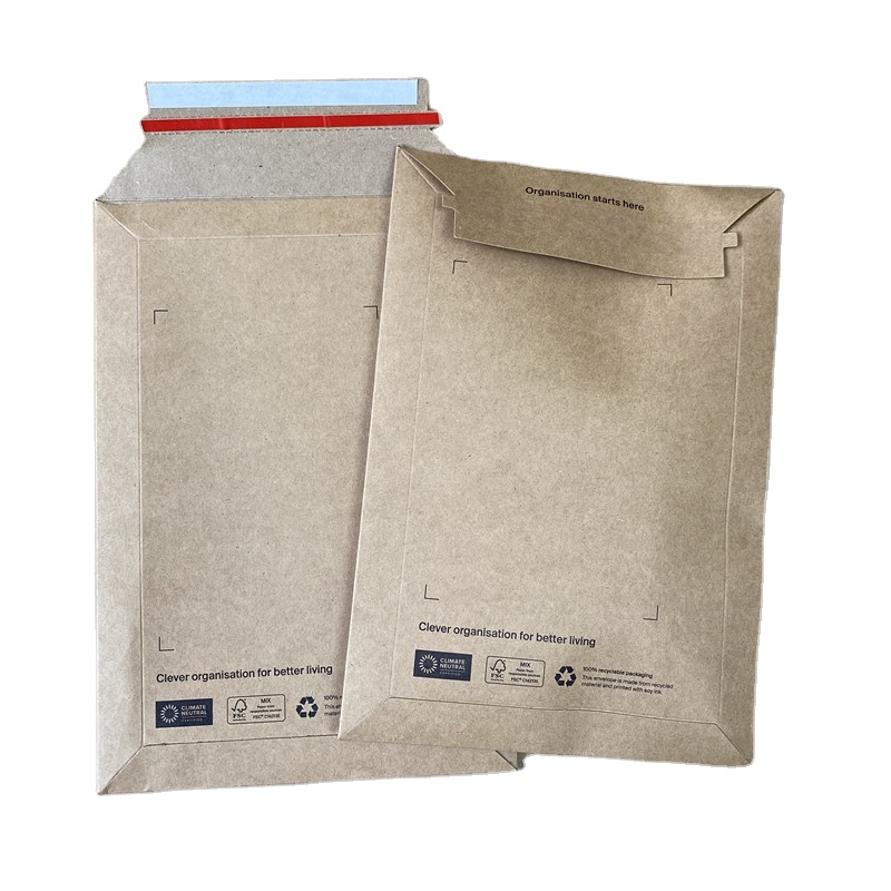 Двусторонняя клейкая лента с логотипом на заказ, отклеивающаяся лента для отклеивания, открывающаяся картонная конверт из крафт-бумаги FSC