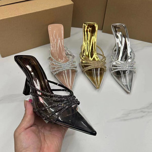 Sandali con <span class=keywords><strong>Tacco</strong></span> <span class=keywords><strong>a</strong></span> Spillo e Strass Trasparenti da Donna, Scarpe Eleganti Personalizzabili OEM ODM per Feste, Taglie EU e US Plus - Product Image 1