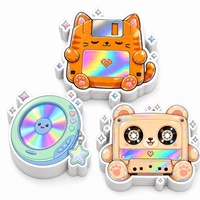 Pack d'autocollants Kawaii personnalisés en vinyle holographique brillant découpé, thème cassette rétro, disquette, CD, pour bouteille d'eau, ordinateur portable, coque de téléphone