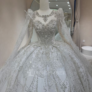 Robe de mariée longue à traîne avec cape, Jancember DW0163, style royal, ornée de paillettes - Product Image 3