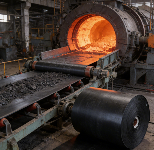 BOTHWIN Direct Reduced Iron Plant Hot Sponge Iron Heat Resistant Black Conveyor Belt Cutting for Rotary Hearth Furnace Discharge