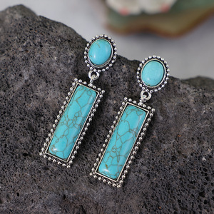 Pendientes Rectangulares Minimalistas con Colgante de Turquesa Geométrica de Lujo, Joyería Fina Elegante para Mujer, Venta al Por Mayor - Product Image 4
