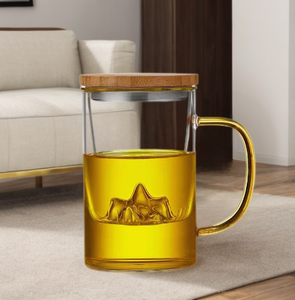 Handgefertigte Borosilikat-Glastasse mit dickem Boden, doppelwandig, klar, mit Bambusgriff und Deckel, spülmaschinen- und mikrowellengeeignet, <span class=keywords><strong>CHAPLIN</strong></span> - Product Image 4
