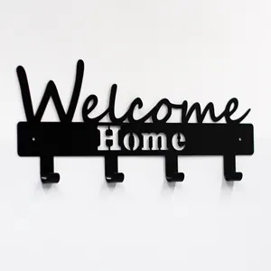 Customized Creative Key Hook Simple Welcome Home Wall Hanging Clothes Iron Hooks for home living room