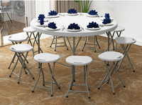 Vente en gros table ronde en plastique pliable pour pique-nique bbq de camping en plastique fabrication extérieure pour fête mariage chaises et ensemble de table