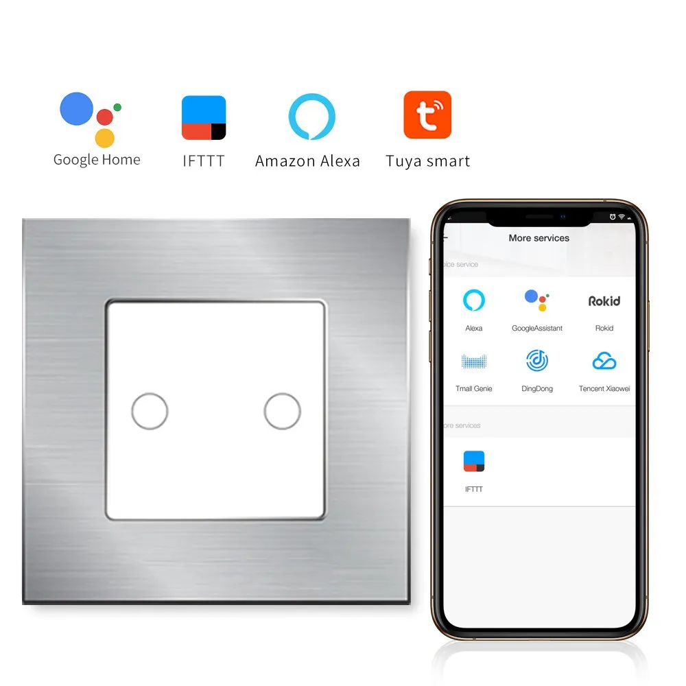 Bingoelecファクトリーサプライ2ギャングスマートスイッチAlexaTuyaリモートWifiコントロールスイッチウォールエレクトリックミョウバンニュースタイルスマートウォールスイッチ