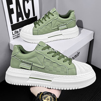 Sommer Herren Mesh Schnür-Sneaker Atmungsaktive Runde Zehenkappe Dicksohlige Laufschuhe Höhenerhöhende Weiße Schuhe