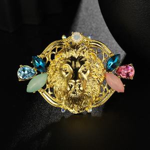 XILIANGFEIZI liquidation vente Vintage alliage strass 18K or cristal tête de Lion broche pour hommes costumes manteau décoration - Product Image 2