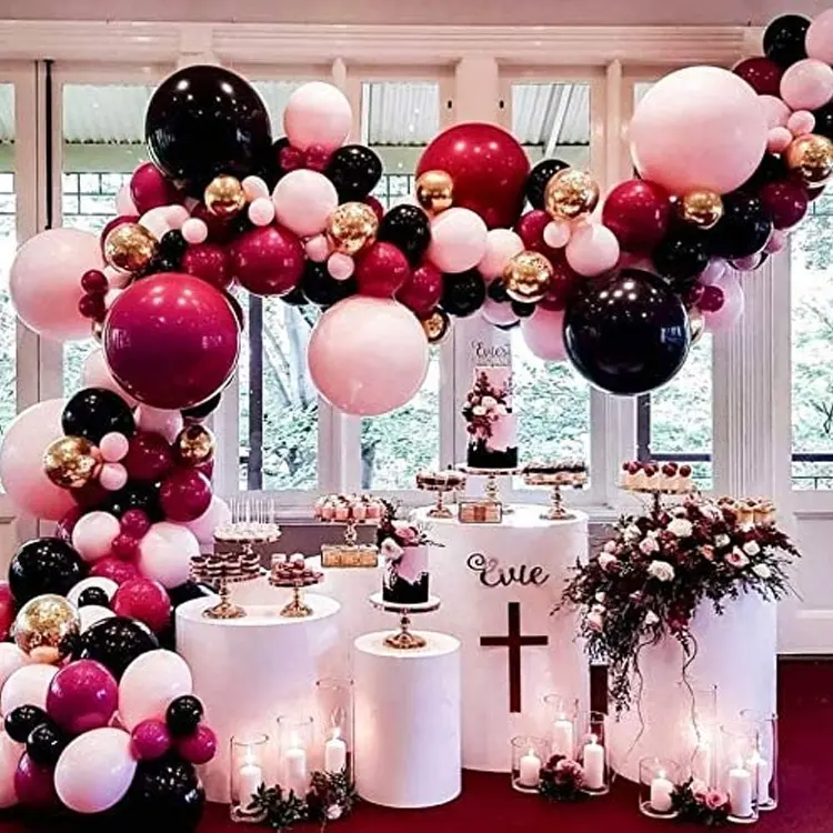 काले और बरगंडी गुब्बारे कट्टर माला जन्मदिन शादी की पार्टी सजावट के लिए