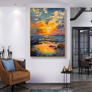 Decoración de Pared Interior, Mural, Pintura al Óleo 100% Hecha a Mano, Arte Decorativo, Lienzo Texturizado, Póster, Decoración de Sala de Estar, Paisaje Marino Pintado - Product Image 2