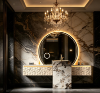 Meuble-lavabo mural moderne de luxe en alliage d'aluminium, armoire flottante gaufrée, miroir intelligent éclairé par LED, pour salle à manger d'hôtel haut de gamme