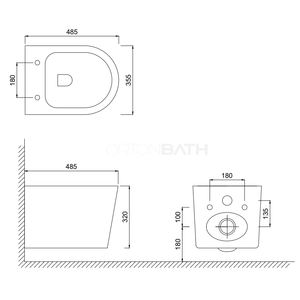 ORTONBATH Couvercle de toilette mural allongé moderne sans rebord avec double chasse et fermeture douce en céramique - Product Image 6