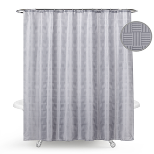 Rideaux <span class=keywords><strong>de</strong></span> douche en tissu jacquard brodé très résistants, gaufré gris <span class=keywords><strong>de</strong></span> qualité hôtelière - Product Image 2